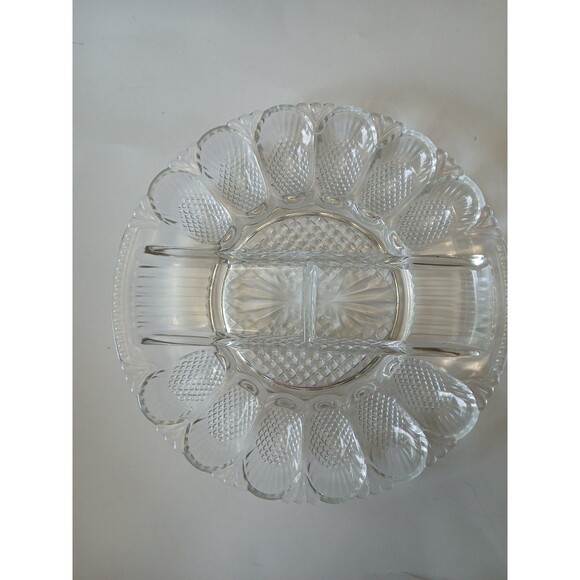 Vintage L. E. Smith Glass Deviled Egg Hors D'Oeuvres Serving Plate Platter - Picture 13 of 16